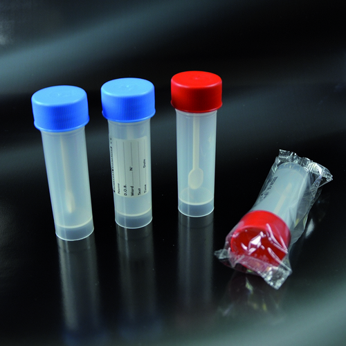 25ml (мл) контейнери для калу з ПП, з гвинтовою кришкою та ложкою, діаметр 25x90 mm (мм), стерильні, в інд. упаковці